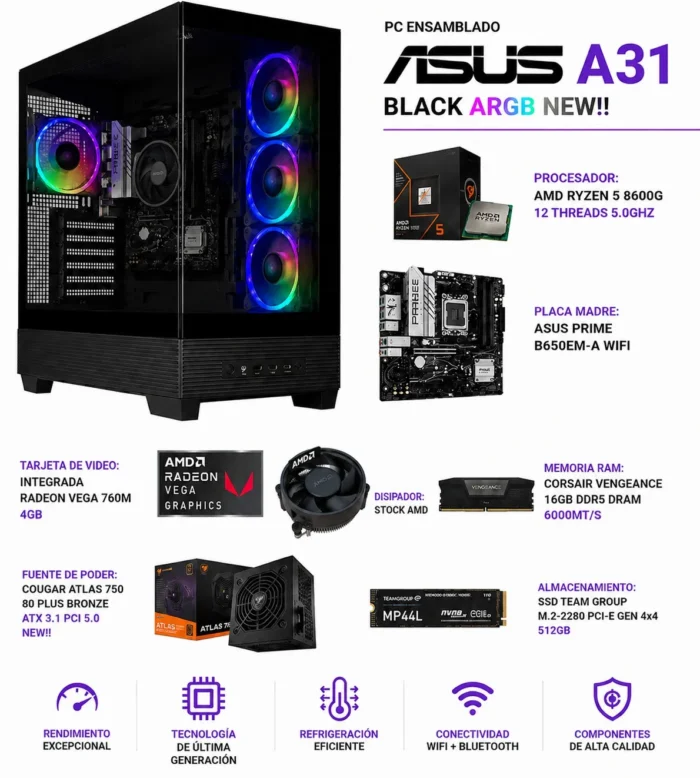 2d3cb572-7e81-480b-91e6-bd87aa02f263 PC Gamer DYNAMIC P-A86-23 Ryzen 5 8600G + 16GB DDR5 + SSD 512GB + Monitor BenQ 24" 100Hz